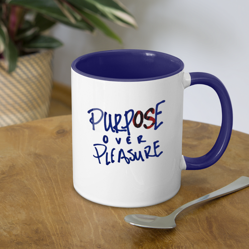 Purpose over Pleasure / Holy Mountaiin Mug 15 oz - white/cobalt blue