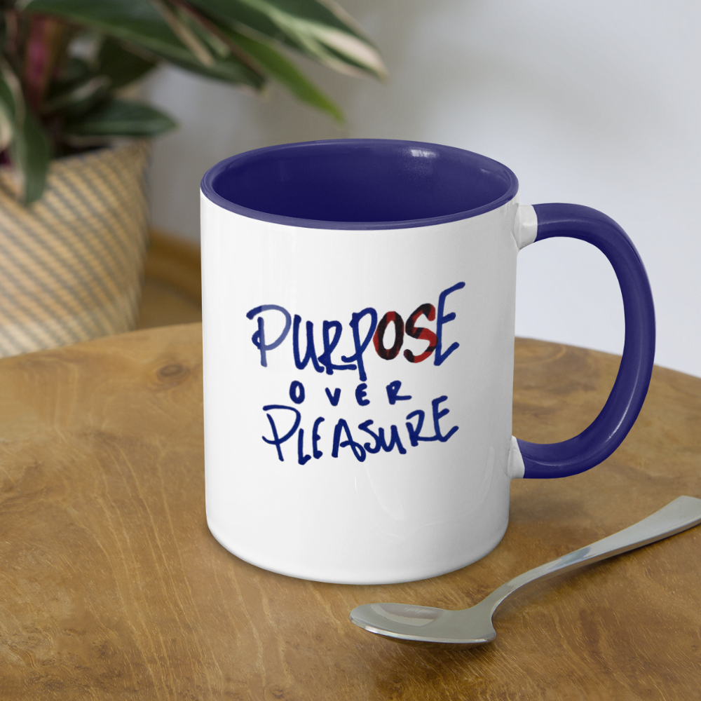 Purpose over Pleasure / Holy Mountaiin Mug 15 oz - white/cobalt blue